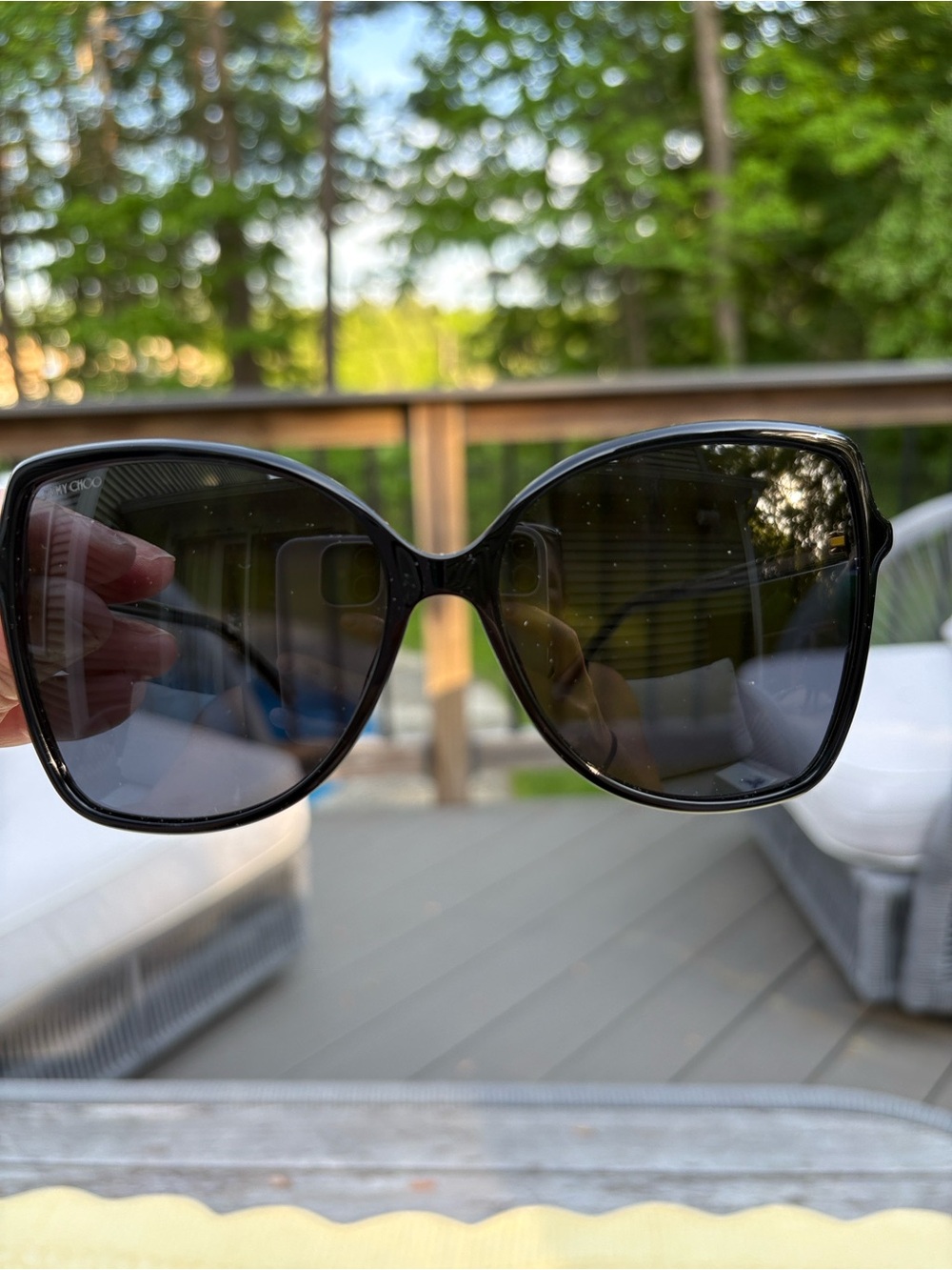 Jimmy Choo Black Oversized Women's Sunglasses with White Textured Case